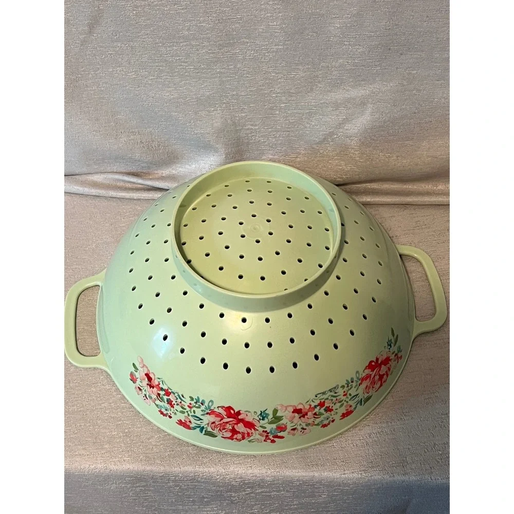 Pioneer Woman Breezy Blossom Melamine Colander Mint Green Floral Strainer 5 QT